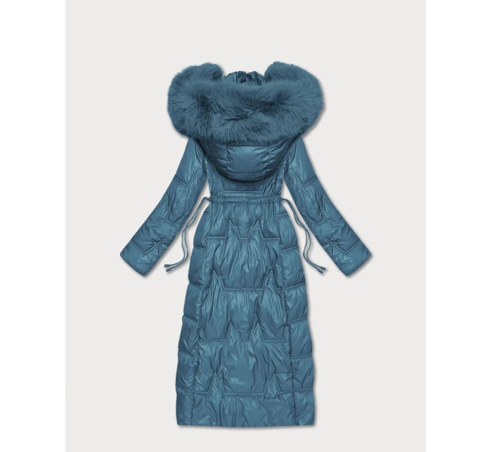 Světle modrá dlouhá dámská prošívaná zimní bunda (T2-2221#-30)