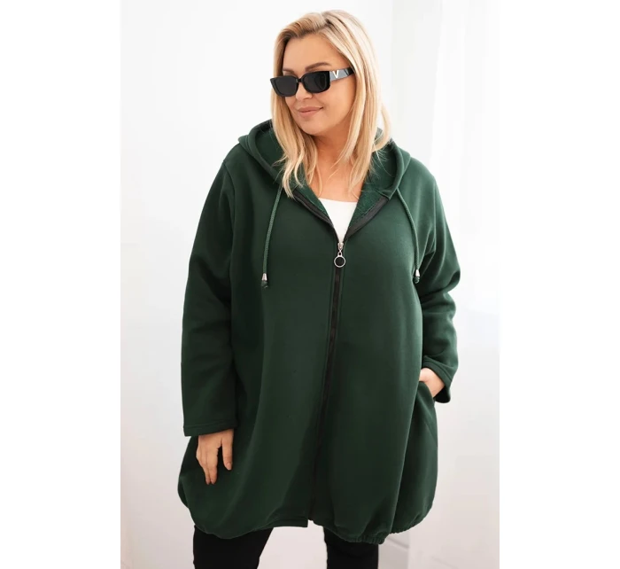 Dámská mikina zateplená Plus Size s kapucí a model 21486170 výstřihem hnědá - K-Fashion