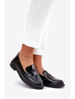 Elegantní Lakované Dámské Mokasíny Z Přírodní Kůže model 21686636 Černé - VINCEZA