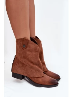 Dámské zateplené kotníkové botky kovbojky na sloupku – camel Sylvette