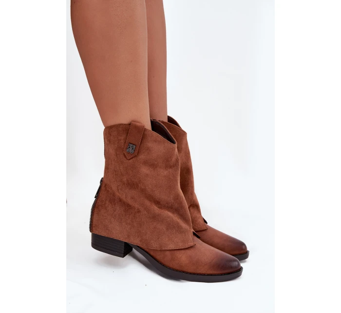 Dámské zateplené kotníkové botky kovbojky na sloupku – camel Sylvette Dámské zateplené kotníkové botky kovbojky na sloupku – camel Sylvette