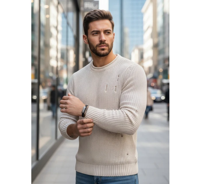 Pánský béžový svetr FashionStreet WX1992 Pánský béžový svetr FashionStreet WX1992