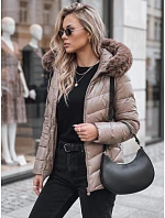 Dámská prošívaná zimní bunda s kapucí MIRIAL tmavě béžová FashionStreet TY3771 Dámská prošívaná zimní bunda s kapucí MIRIAL tmavě béžová FashionStreet TY3771