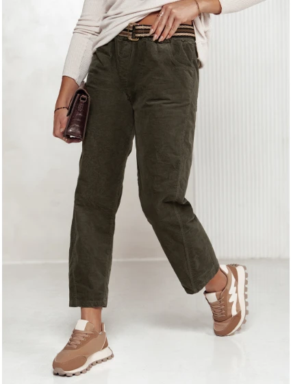 Dámské kalhoty s páskem olivové model 21981981 - Dstreet