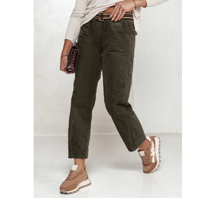 Dámské kalhoty s páskem olivové model 21981981 - Dstreet