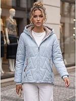 Dámská prošívaná přechodová bunda s kapucí, světle modrá, FashionStreet TY5784 Dámská prošívaná přechodová bunda s kapucí, světle modrá, FashionStreet TY5784
