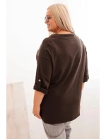 Dámská blůza Plus Size z bavlny volného střihu s vodním výstřihem hnědá