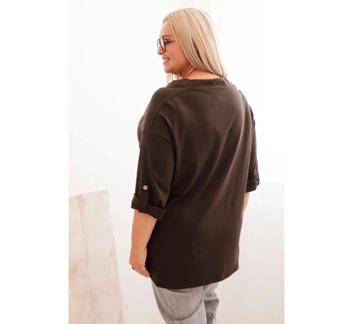 Dámská blůza Plus Size z bavlny volného střihu s vodním výstřihem hnědá