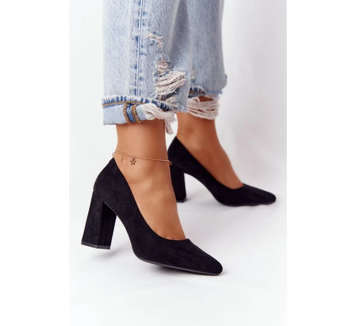 Semišové Lodičky Na Podpatku model 21549621 Černé - SERGIO LEONE