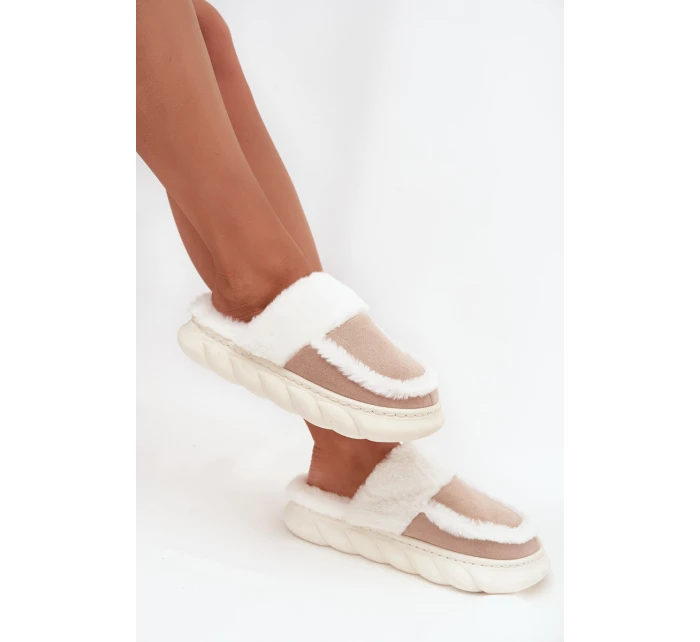 Dámské pantofle na tlusté podrážce s kožešinou Vinceza 19952 Béžové