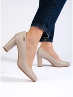 Originální šedo-stříbrné dámské  lodičky na širokém podpatku