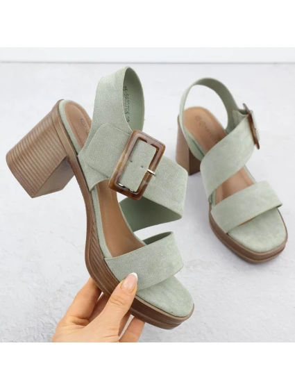 Dámské semišové sandály na jehlovém podpatku zelené model 22015546 - Potocki Dámské semišové sandály na jehlovém podpatku zelené model 22015546 - Potocki