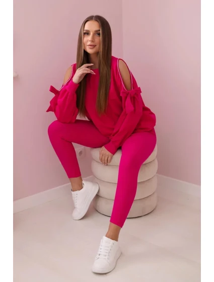 Sada mikiny s mašlí na rukávech a model 19747420 fuchsie - K-Fashion