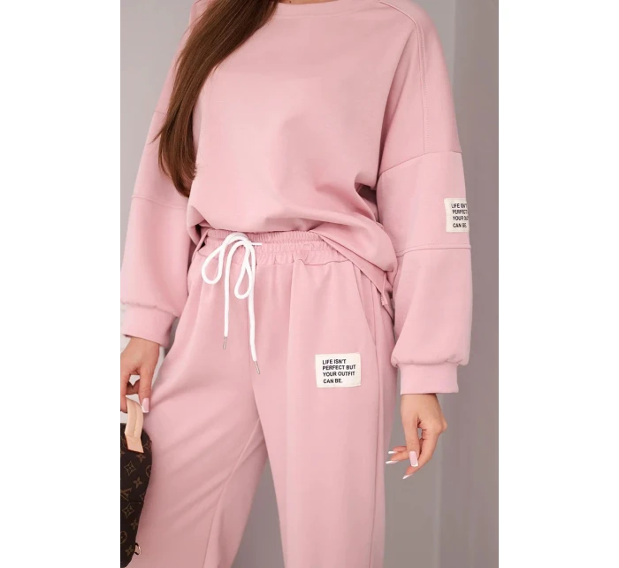 Dámský komplet máslová mikina + kalhoty tmavě pudrově růžová