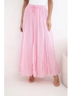 Dámská maxi bavlněná sukně s gumou v pase bonbónově růžová