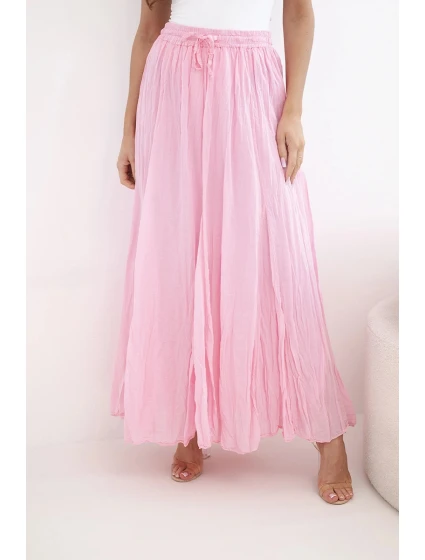 Dámská maxi bavlněná sukně s gumou v pase bonbónově růžová