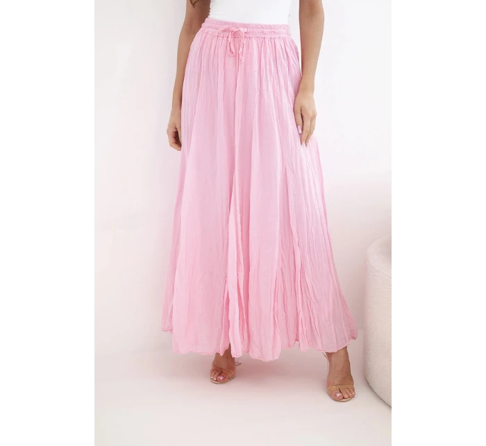 Dámská maxi bavlněná sukně s gumou v pase bonbónově růžová