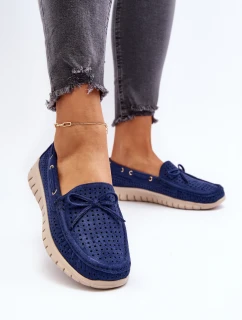 Dámské mokasíny s mašlí tmavě modré model 21650293 - VINCEZA