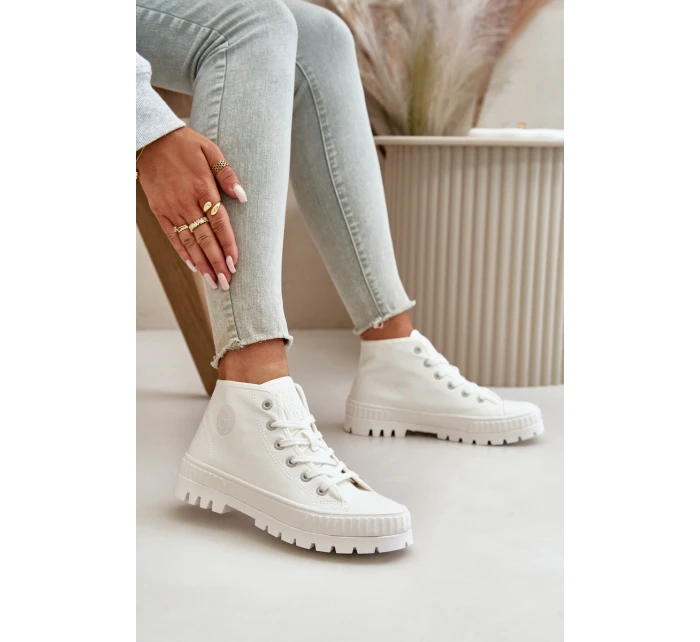 Dámské Tenisky S Kotníkovou Šněrovací Big Star OO274009 Bílé Dámské Tenisky S Kotníkovou Šněrovací Big Star OO274009 Bílé