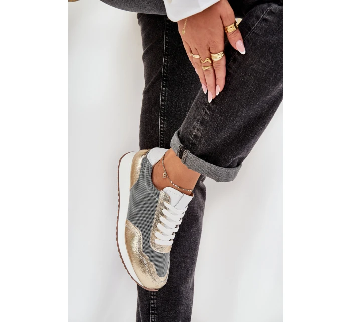 Kožené Sportovní Boty Sneakers Dámské D&A LR51-847 Zlaté