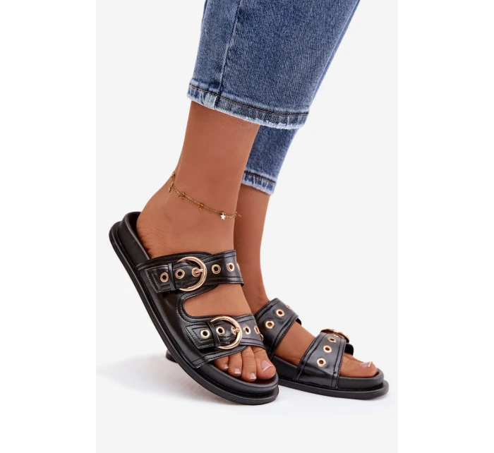 Dámské žabky se zlatými přezkami Eko kůže Černé Bellarya