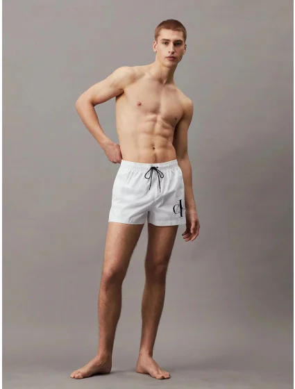 Pánské plavky KM0KM01015 YCD bílé - Calvin Klein
