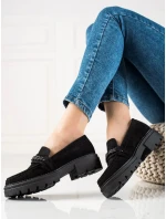 Exkluzívní dámské černé  polobotky na plochém podpatku