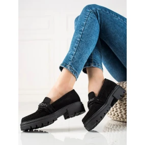 Exkluzívní dámské černé  polobotky na plochém podpatku