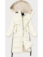 Dlouhá zimní bunda v ecru barvě z různých spojených materiálů (JIN-210)