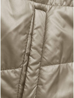 Krátká béžová dámská bunda s kapucí (B8187-12)
