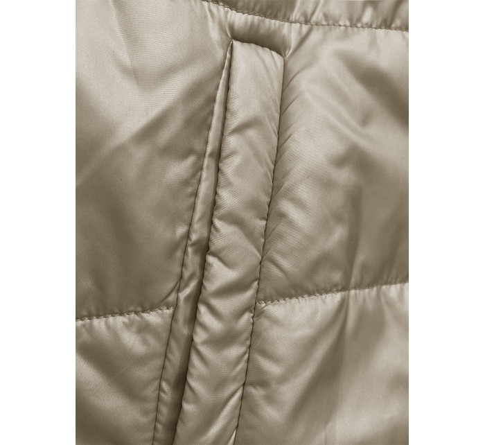 Krátká béžová dámská bunda s kapucí (B8187-12)
