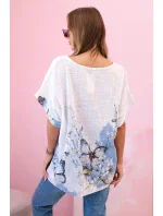 Dámská bavlněná košile s motýly a květinami bílý Dámská bavlněná košile s motýly a květinami bílý