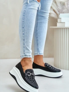 Kožené Dámské Mokasíny Na Platformě S Dekorací Černé model 21675568 - VINCEZA