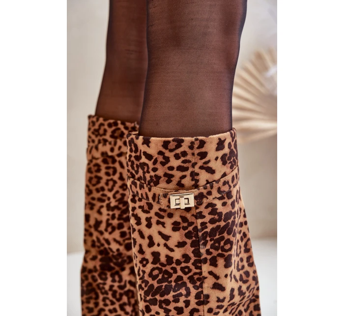 Dámské Kozačky Na Podpatku Kolena Leopardí Hnědé model 21679655 - Boto