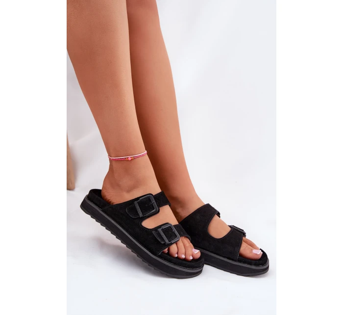 Dámské Zamszové Klapky S Klamrami D.Franklin Černé DFSH405001