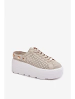 Kožené síťované dámské tenisky na platformě s páskem na podpatku D&A LR61-7088 béžové