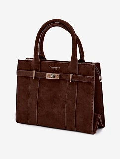 Kabelka typu Kufr z imitace semiše čokoládová model 22111626 - Flora&Co