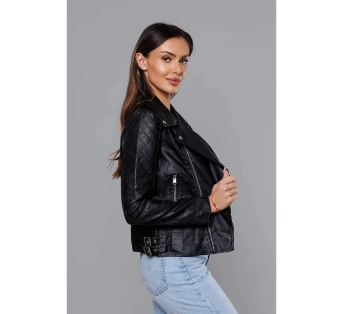 Černá bunda ramoneska s klopami model 18117106 - Forget me not FASHION