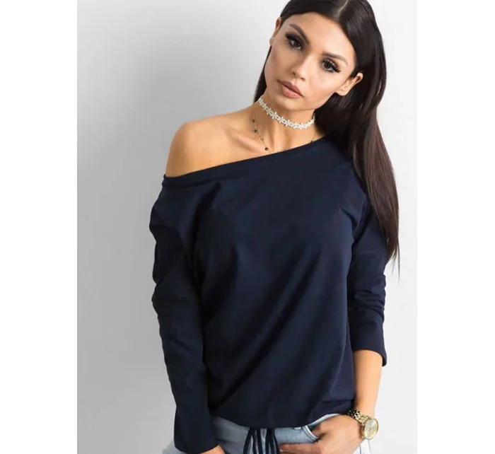 Tmavě modrá volná dámská halenka se zavazováním na spodním okraji (4691)