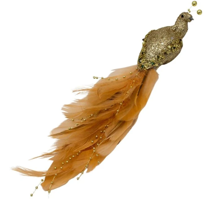 OZDOBNÝ PTÁČEK NA KLIPU 38CM ZLATÝ