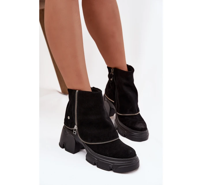 Kožené dámské kotníkové boty s lemem  Černé model 21714270 - Maciejka
