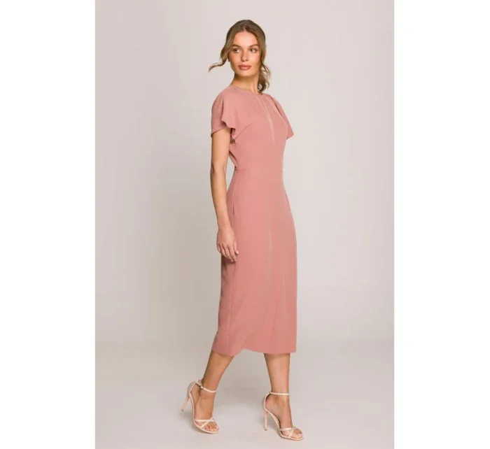 model 20966239 Tužkové šaty s rozparkem na boku růžové - STYLOVE model 20966239 Tužkové šaty s rozparkem na boku růžové - STYLOVE