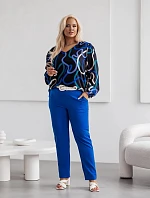 Dámské elegantní plus size chrpově modré kalhoty (728)