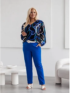 Dámské elegantní plus size chrpově modré kalhoty (728)