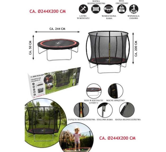 DUNLOP PREMIUM TRAMPOLÍNA S VNITŘNÍM MESH SYSTÉMEM fi244cm DUNLOP PREMIUM TRAMPOLÍNA S VNITŘNÍM MESH SYSTÉMEM fi244cm