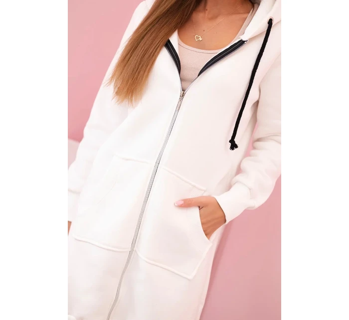 Dámská zateplená mikina s kapucí a zipem ecru