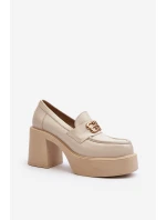 Zazoo 20170 Dámská kožená obuv na podpatku světle béžové