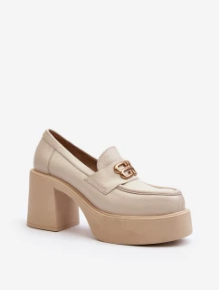 model 21646971 Dámská kožená obuv na podpatku světle béžové - Zazoo