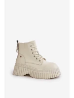 Zateplené kožené kotníkové boty na masivní podrážce světle béžové model 21673825 - Goe