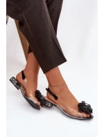 Průhledné sandály na nízkém podpatku s kamínky a ozdobou D&A model 21908359 Černé - S.Barski
